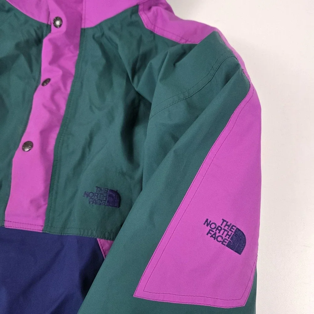 Vintage The North Face Jacket Mens Medium Purple Colorblock Hooded Anorak Ski